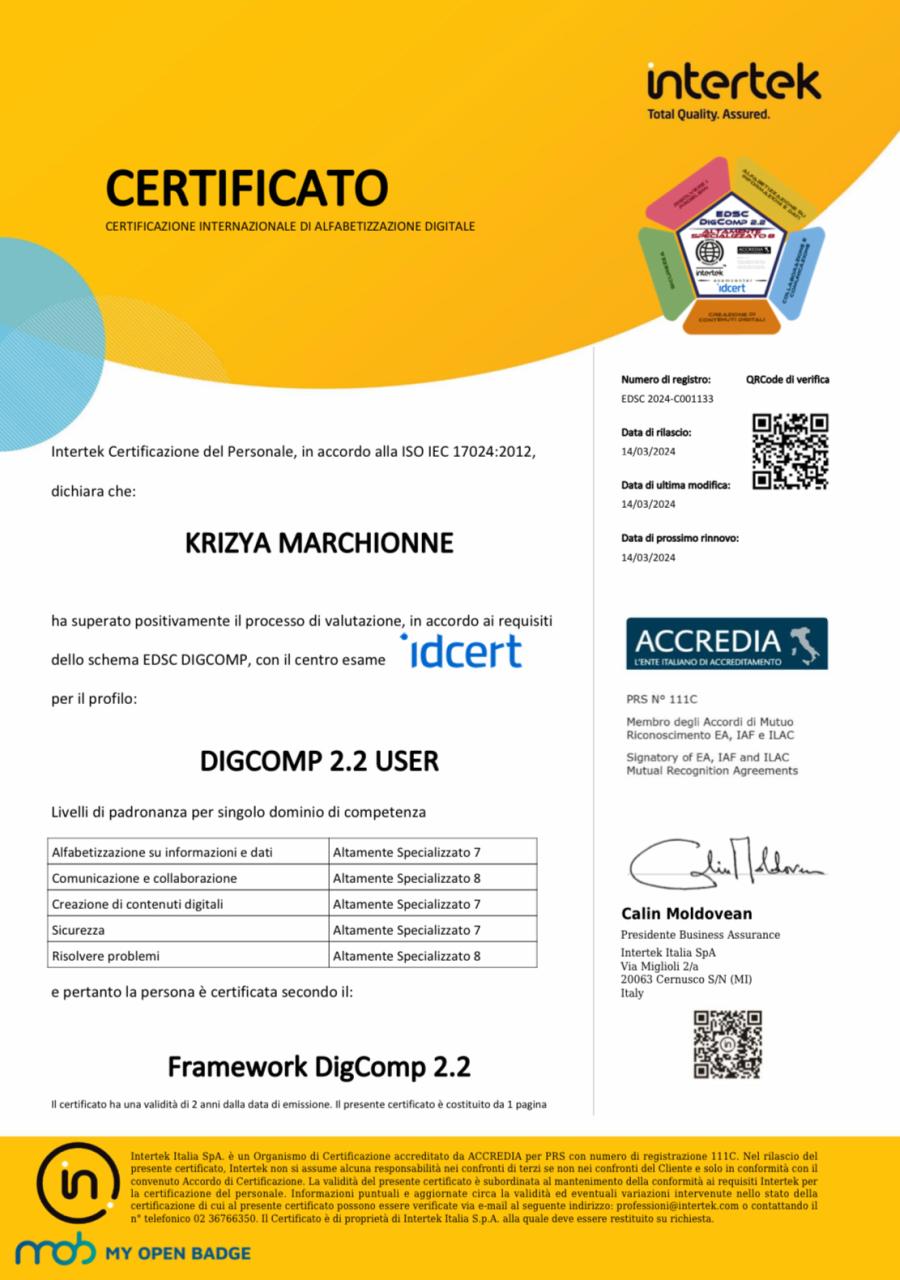 Certificato Digcomp 2.2